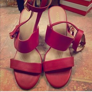 Red Coach strappy heeled sandals